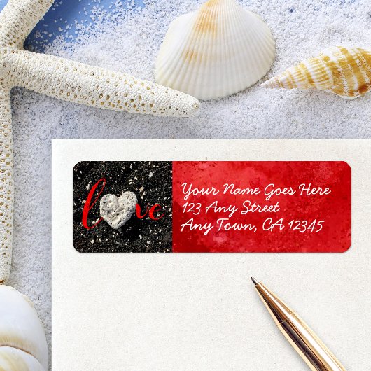 LOVE Heart Black Sand Script Modern Aangepast adre Etiket