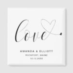 Love Heart Black White Cute Wedding Favor Magneet<br><div class="desc">Een cute bruiloft bevoordeelt magnet met het woord 'liefde' in zwarte kalligrafie met een hartslag aan het eind, boven een witte achtergrond. De eenvoudige en minimale lay-out en veel open ruimte geven dit ontwerp een modern gevoel en de kalligrafiettering en het hart geven het een romantische draai. Deze aangepaste elegante...</div>