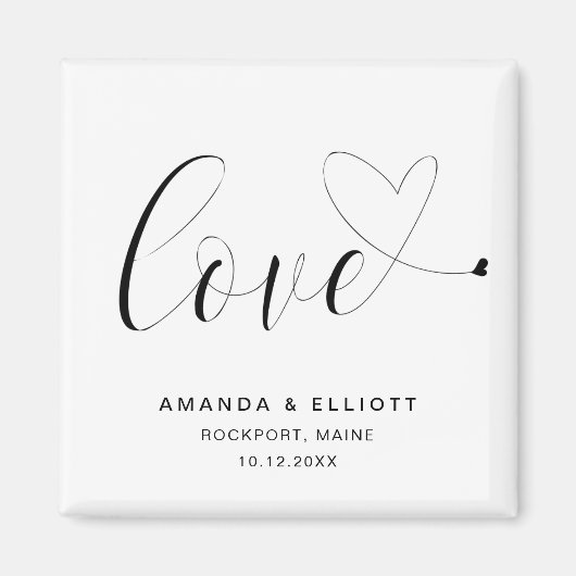 Love Heart Black White Cute Wedding Favor Magneet (Voorkant)