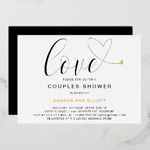 Love Heart Black White Modern Couples Shower Gold Folie Uitnodiging