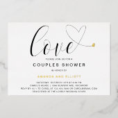 Love Heart Black White Modern Couples Shower Gold Folie Uitnodiging (Voorkant)