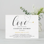 Love Heart Black White Modern Couples Shower Gold Folie Uitnodiging (Staand Voorkant)