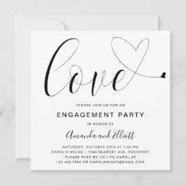 Love Heart Black White Typography Engagement Party Kaart