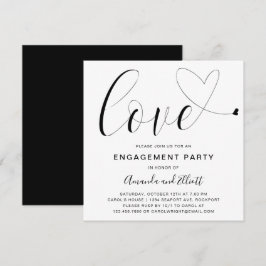 Love Heart Black White Typography Engagement Party Kaart