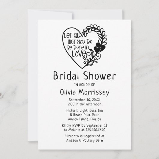 Love Heart Black White Typography Vrijgezellenfees Kaart (Voorkant)