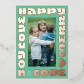 Love Heart Bold roos Gold | Kerstfoto groen Folie Feestdagenkaart (Voorkant)