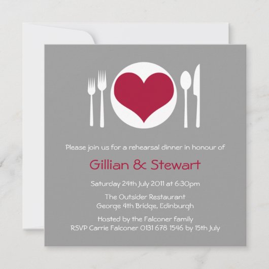 Love Heart Bord Rehearsal Dinner Invitation Kaart (Voorkant)