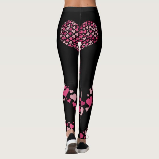 Love Heart Bum Leggings Zwart Schattige Roze Harte (Achterkant)