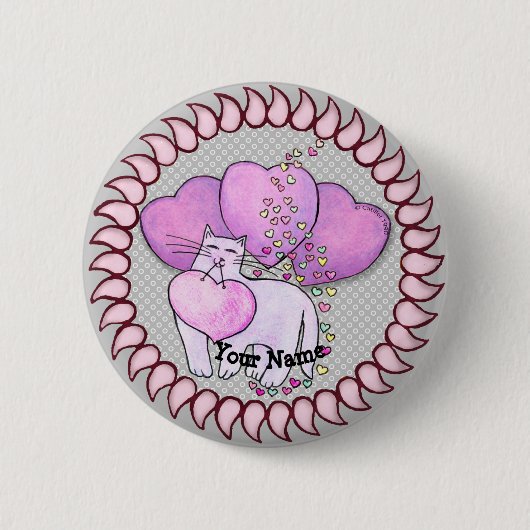 Love Heart Cat pinknop Ronde Button 5,7 Cm (Voorkant)
