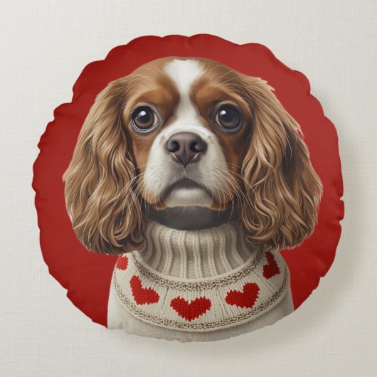 Love Heart cavalier Rond Kussen (Voorkant)