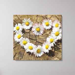 Love Heart Daisies Canvas Afdruk