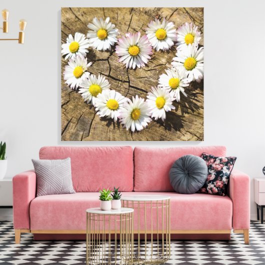 Love Heart Daisies Canvas Afdruk (Insitu (Woonkamer))
