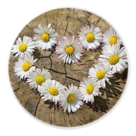 Love Heart Daisies Keramische Knop (Voorkant)