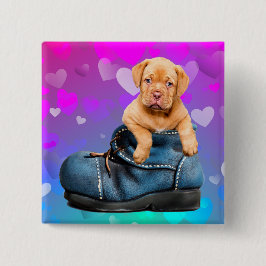 Love Heart Dogue de Bordeaux Puppy in a Boot Vierkante Button 5,1 Cm