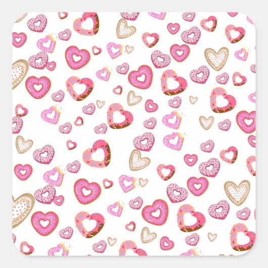 Love Heart Donuts Schattige Valentijnsdag Cadeaus Vierkante Sticker (Voorkant)