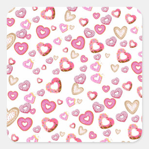 Love Heart Donuts Schattige Valentijnsdag Cadeaus Vierkante Sticker
