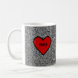 Love Heart Doodle mug Black White & Red valentines Koffiemok