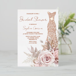 Love Heart Dress Vrijgezellenfeest Roos Gold Real Folie Uitnodiging