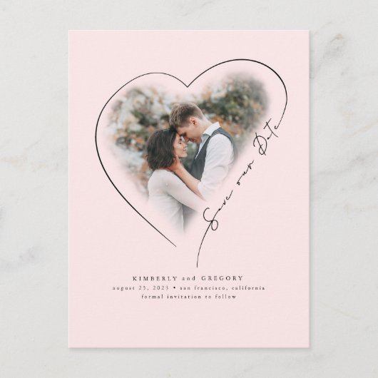 Love Heart Elegant Minimal Save The Date Foto Ann Aankondigingskaart (Voorkant)