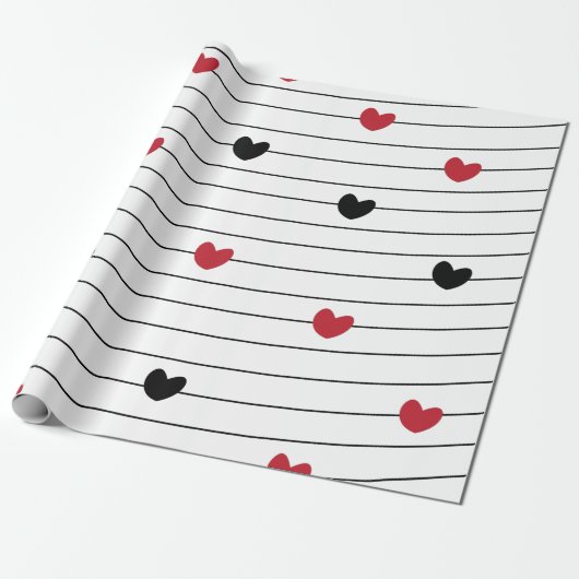 Love Heart en Stripes Pattern Cadeaupapier (Uitgerold)