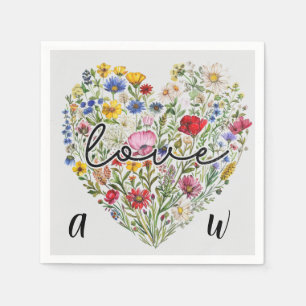 Love Heart Floral Wildflowers Initiaal Servet