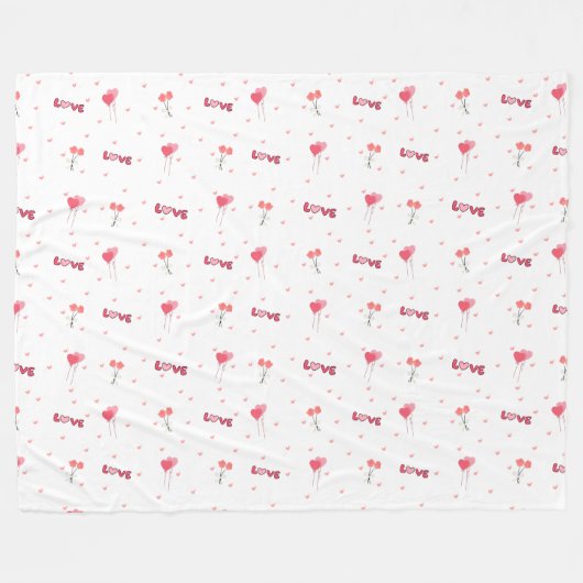 Love Heart Flower Fleece Deken (Voorkant (Horizontaal))