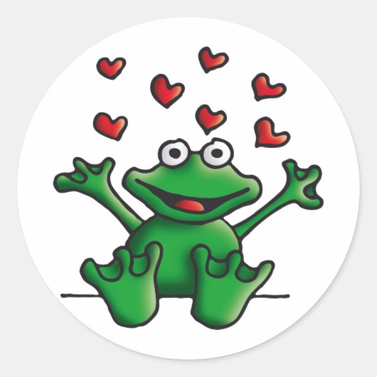 love heart frog ronde sticker (Voorkant)