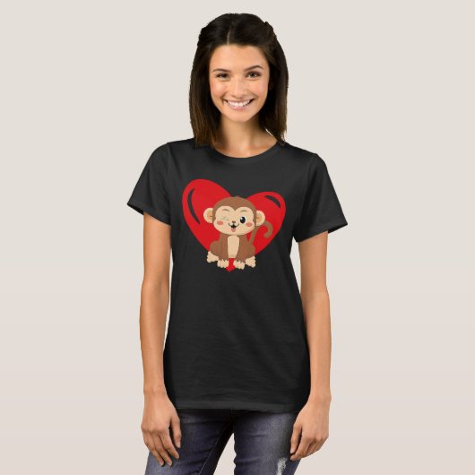 Love Heart Graphic Valentijnsdag Monkey Boys Kind T-shirt (Voorkant volledig)