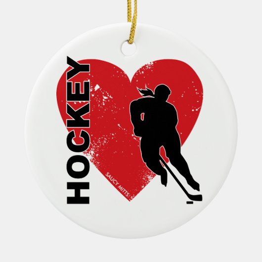 Love Heart Hockey Keramisch Ornament (Voorkant)