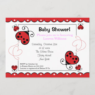 Love Heart Ladybug Baby Shower Invitations Girl Kaart