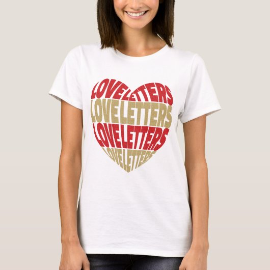 Love Heart Letters Red Gold Glitter T-shirt (Voorkant)