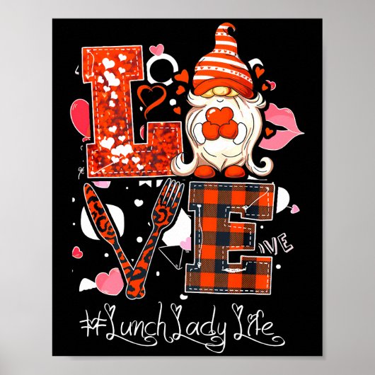 Love Heart Lunch Lady Cafeteria Worker Gnome Poster (Voorkant)