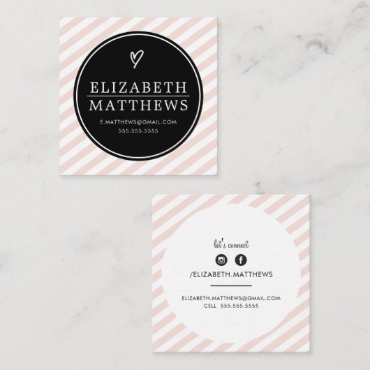 LOVE HEART minimalistisch persoonlijk zwart blush  Vierkante Visitekaartje (Voorkant / Achterkant)