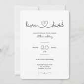 Love Heart Modern Black & White Wedding Invitation Kaart (Voorkant)