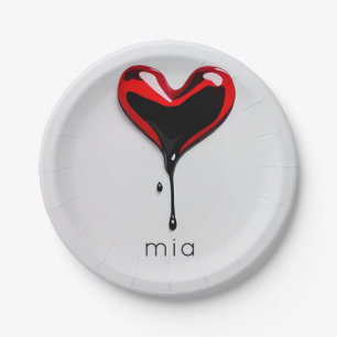 Love Heart Monogram Naam Eenvoudig Modern Minimaal Papieren Bordje