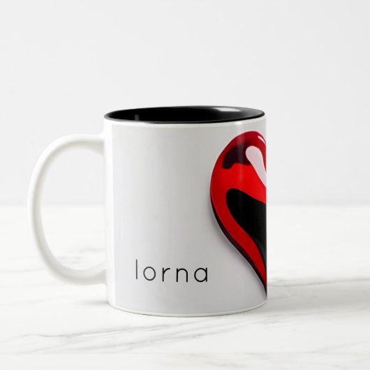 Love Heart Monogram Naam Eenvoudig Modern Minimaal Tweekleurige Koffiemok (Links)