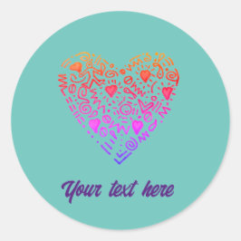 Love Heart Ombre Roze paarse doodle krabbel Ronde Sticker