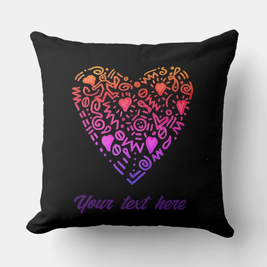 Love Heart Ombre Roze paarse Doodle Sierkussen (Voorkant)