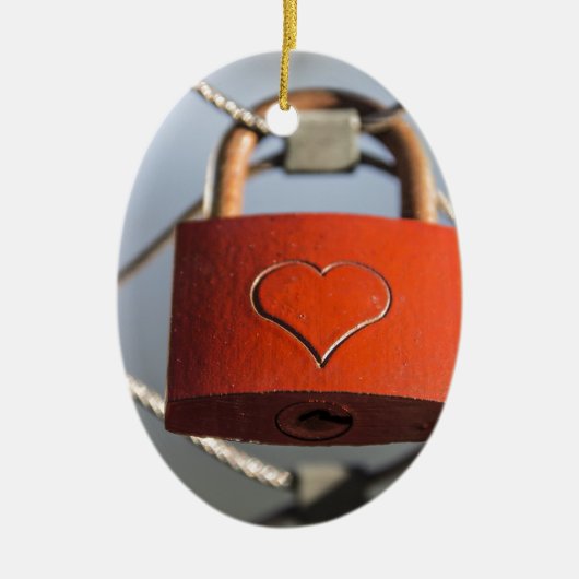 Love Heart Padlock Keramisch Ornament (Voorkant)