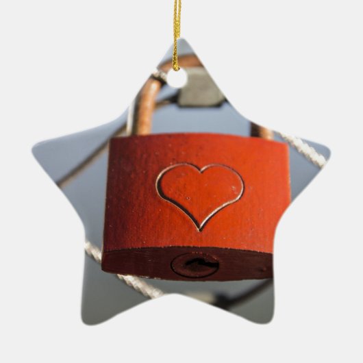 Love Heart Padlock Keramisch Ornament (Voorkant)