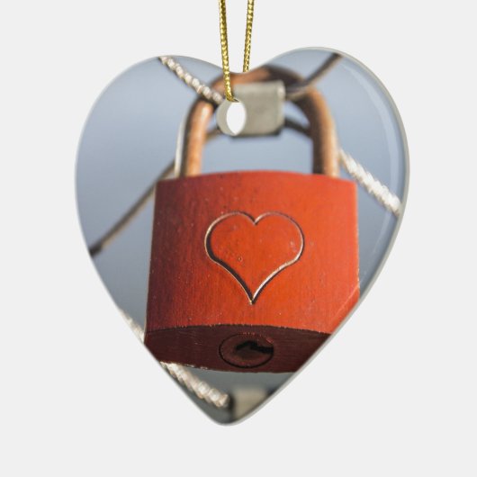 Love Heart Padlock Keramisch Ornament (Links)