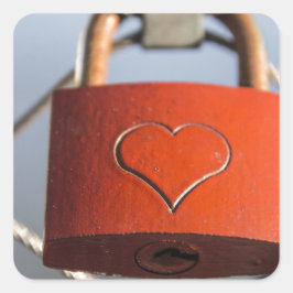 Love Heart Padlock Vierkante Sticker
