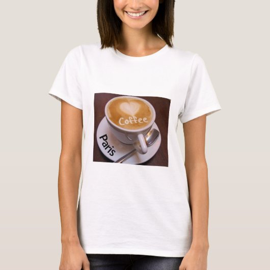 Love Heart Paris Cappuccino Coffee Cup Mok T-shirt (Voorkant)