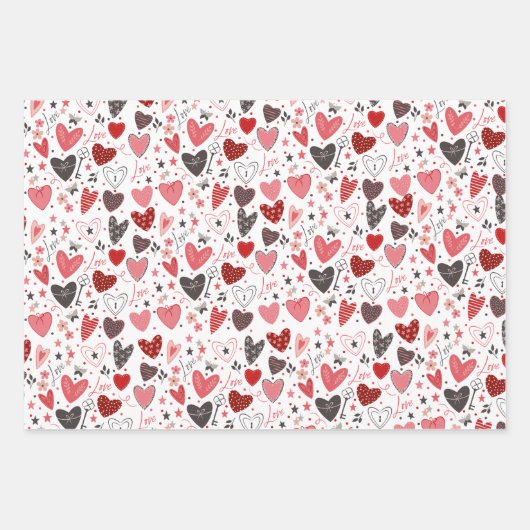 Love Heart Pattern Inpakpapier Vel (Voorkant)