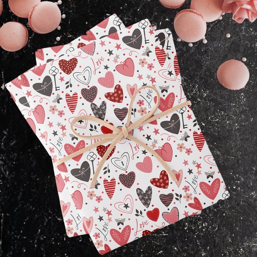 Love Heart Pattern Inpakpapier Vel