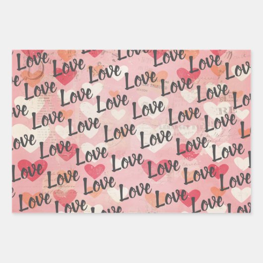 Love Heart Pattern Valentijn Inpakpapier Vel (Voorkant)