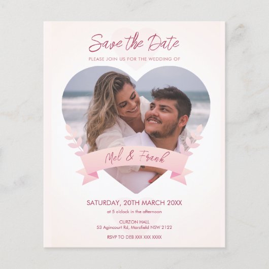 Love Heart Photo Save the Date Uitnodiging Flyer (Voorkant)