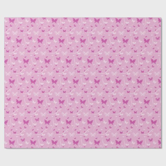 Love Heart Pink Butterfly Cadeaupapier (Vlak)