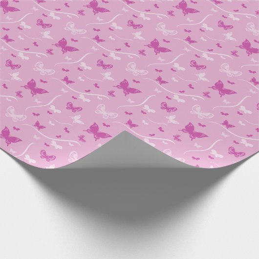 Love Heart Pink Butterfly Cadeaupapier (Hoek)