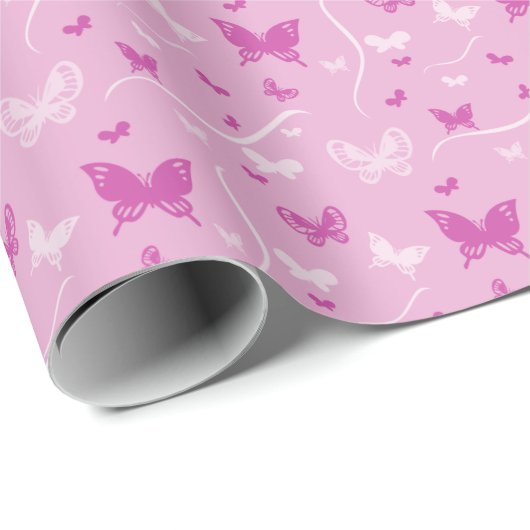 Love Heart Pink Butterfly Cadeaupapier (Rol Hoek)